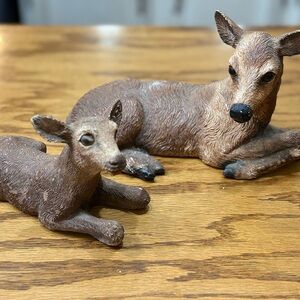 Vintage 1980s Homco Home Interiors doe and fawn figurine Resin Glass eyes